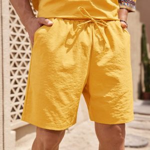 Manfinity KASUA 2pcs Retro Style Outfit For Men: Solid Color Shirt & Shorts Set - Image 3