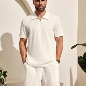 Manfinity KASUA Men??s Summer Casual Solid Color Polo Shirt And Shorts Set - Image 4