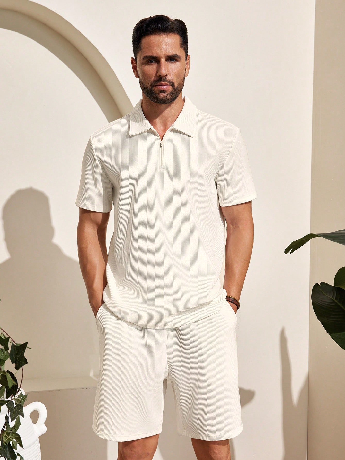 Manfinity KASUA Men??s Summer Casual Solid Color Polo Shirt And Shorts Set - Image 4