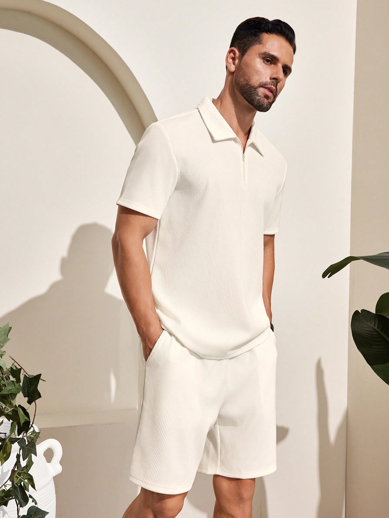 Manfinity KASUA Men??s Summer Casual Solid Color Polo Shirt And Shorts Set - Image 6