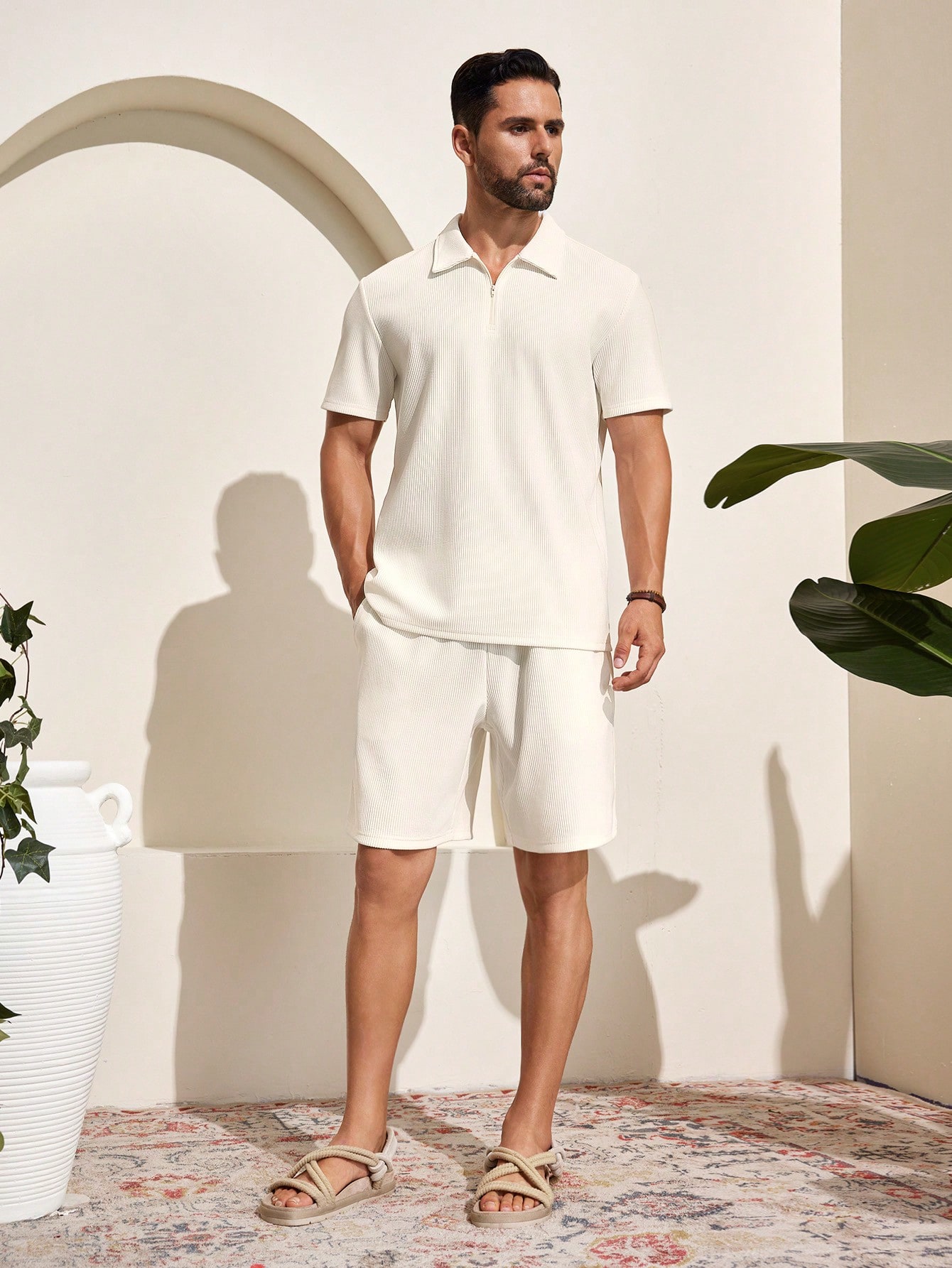 Manfinity KASUA Men??s Summer Casual Solid Color Polo Shirt And Shorts Set - Image 8