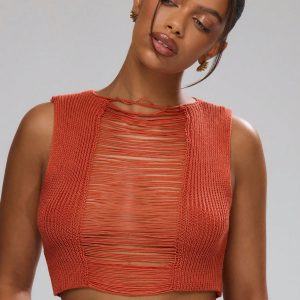MUSERA Sheer Knit High Neck Crop Top