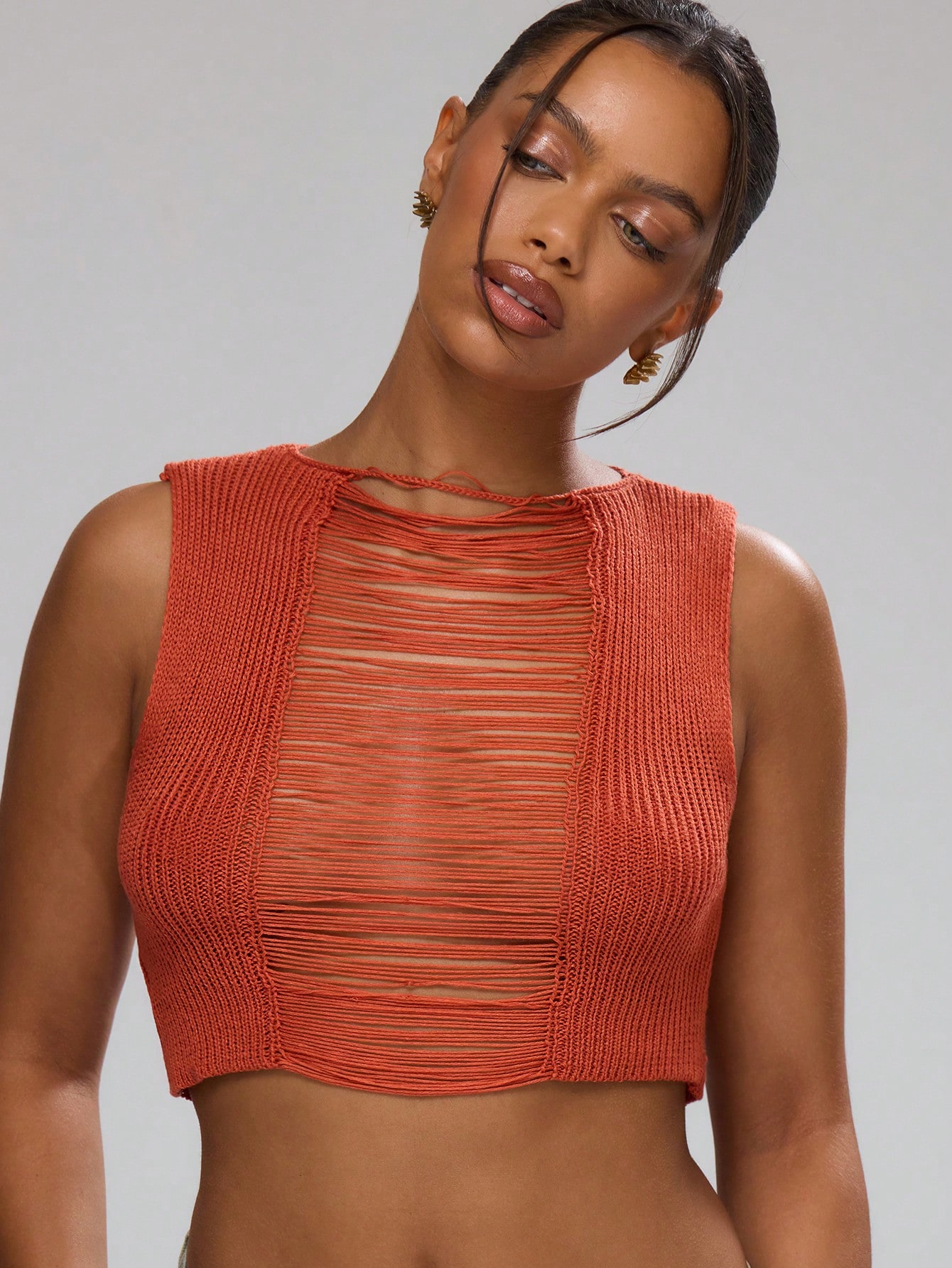 MUSERA Sheer Knit High Neck Crop Top - Image 1