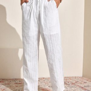 Manfinity KASUA Men??s Swiss Dot Drawstring Pocket Straight-Leg Daily Casual Pants