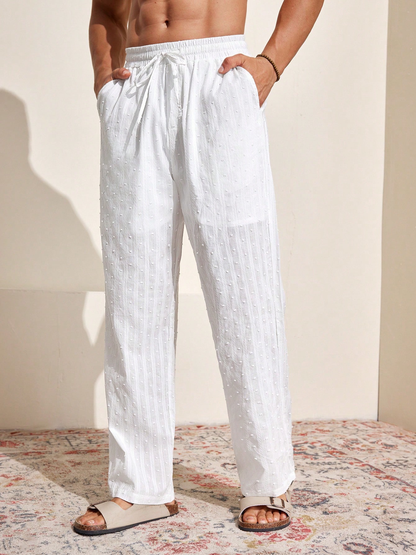 Manfinity KASUA Men??s Swiss Dot Drawstring Pocket Straight-Leg Daily Casual Pants - Image 1