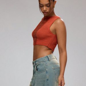 MUSERA Sheer Knit High Neck Crop Top - Image 4