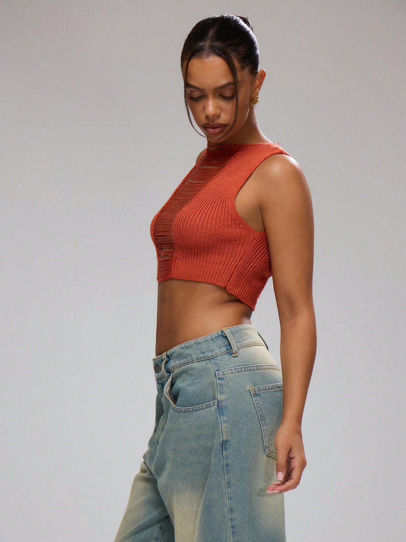 MUSERA Sheer Knit High Neck Crop Top - Image 4