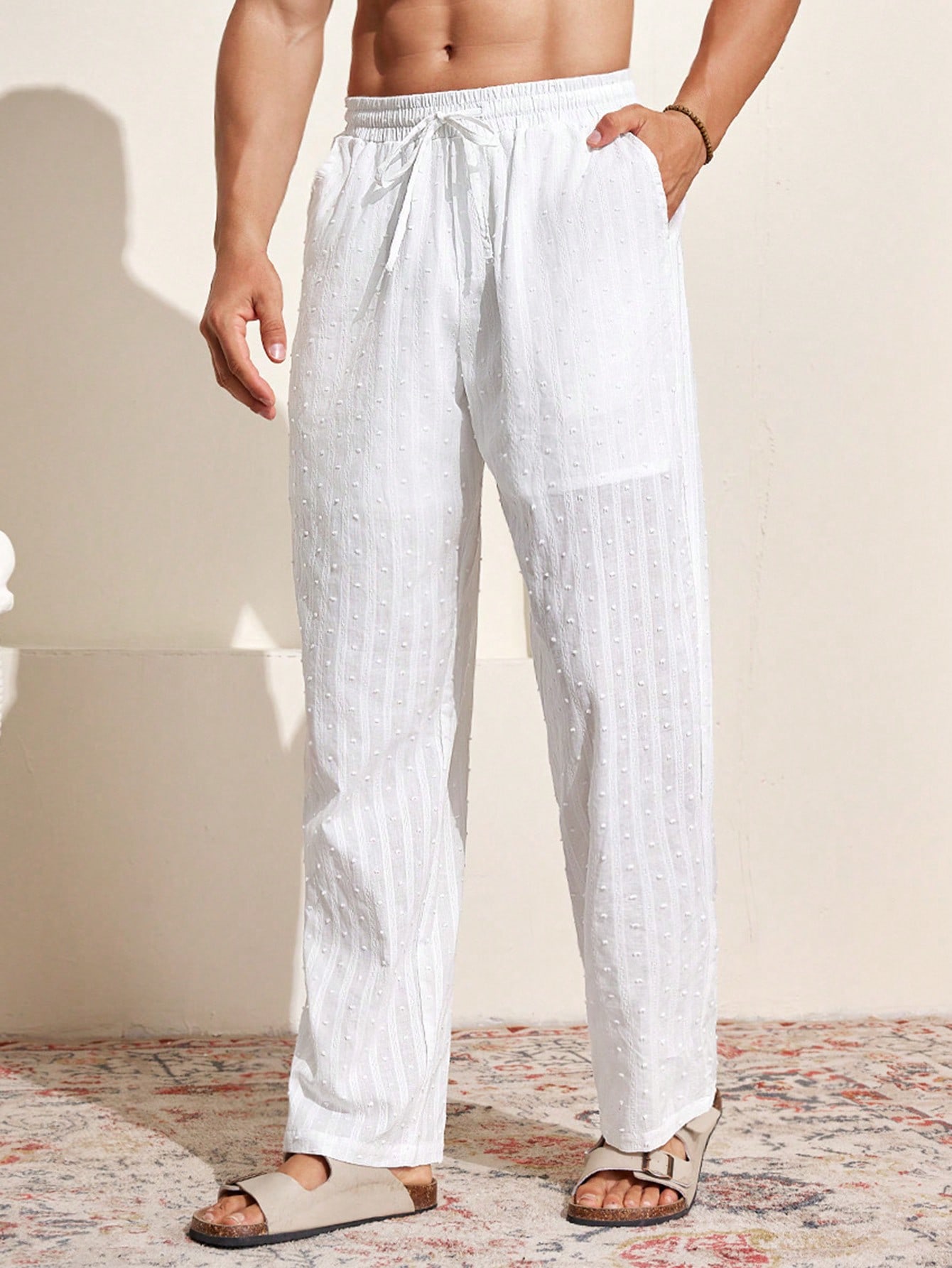 Manfinity KASUA Men??s Swiss Dot Drawstring Pocket Straight-Leg Daily Casual Pants - Image 3