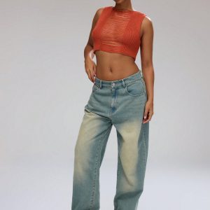 MUSERA Sheer Knit High Neck Crop Top - Image 5