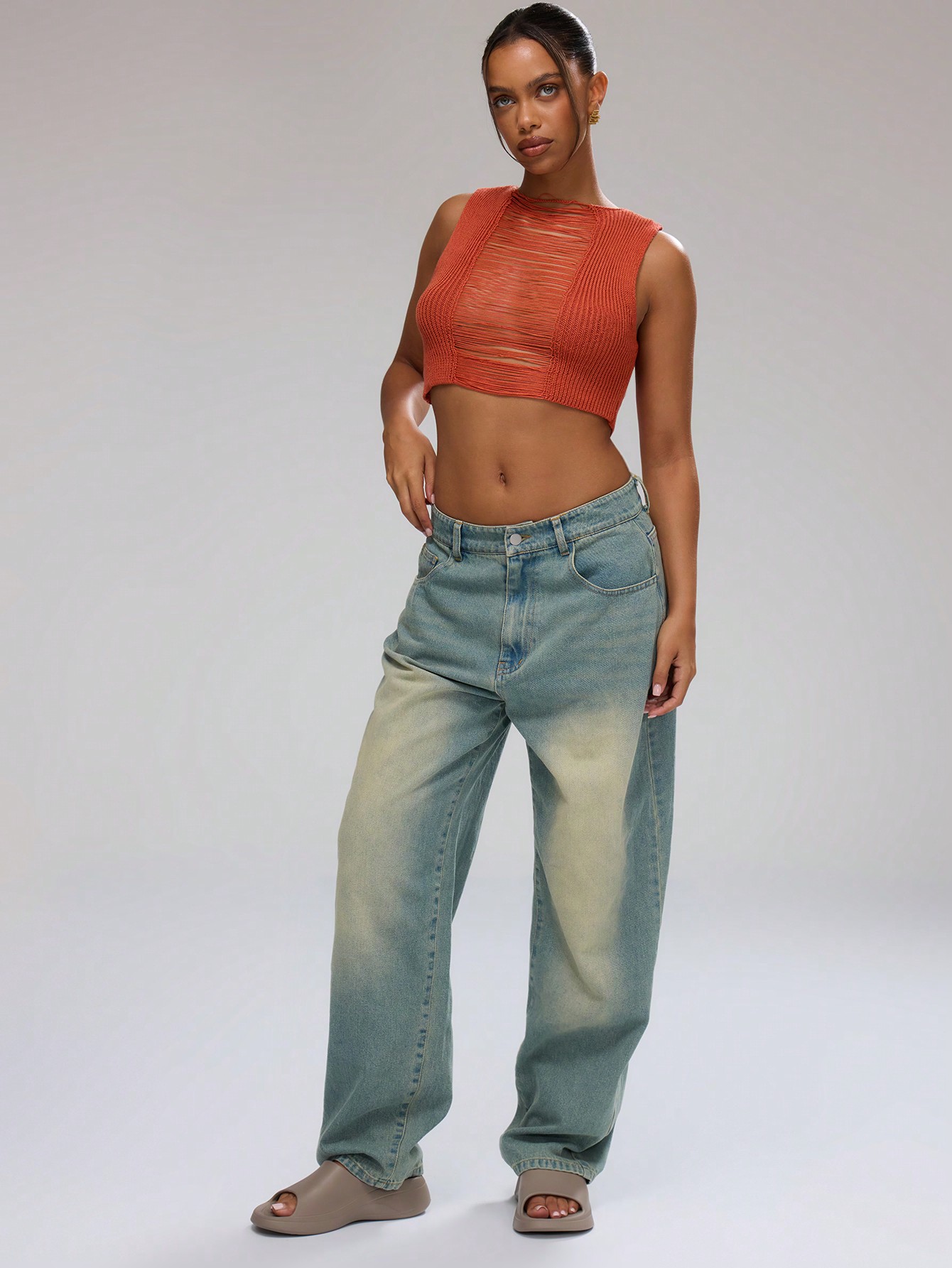 MUSERA Sheer Knit High Neck Crop Top - Image 5