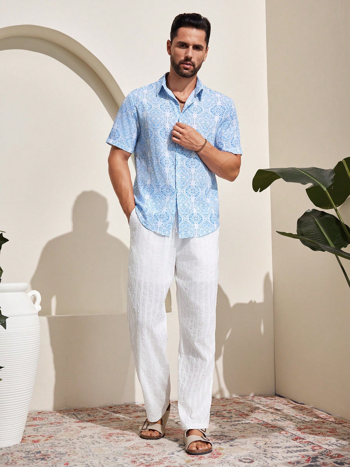 Manfinity KASUA Men??s Swiss Dot Drawstring Pocket Straight-Leg Daily Casual Pants - Image 4