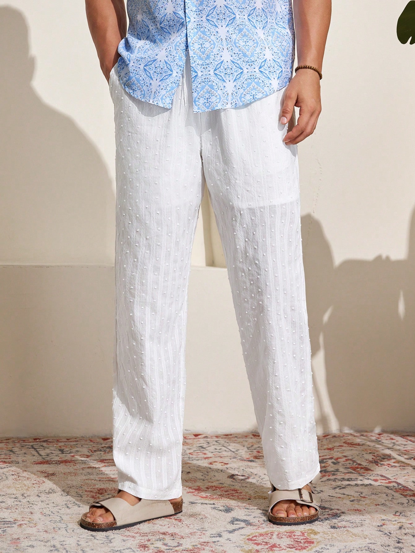 Manfinity KASUA Men??s Swiss Dot Drawstring Pocket Straight-Leg Daily Casual Pants - Image 5