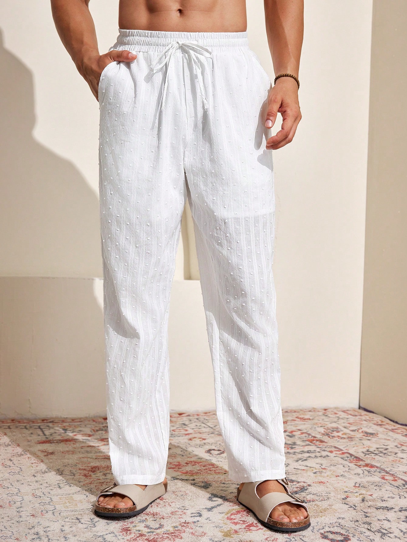Manfinity KASUA Men??s Swiss Dot Drawstring Pocket Straight-Leg Daily Casual Pants - Image 6