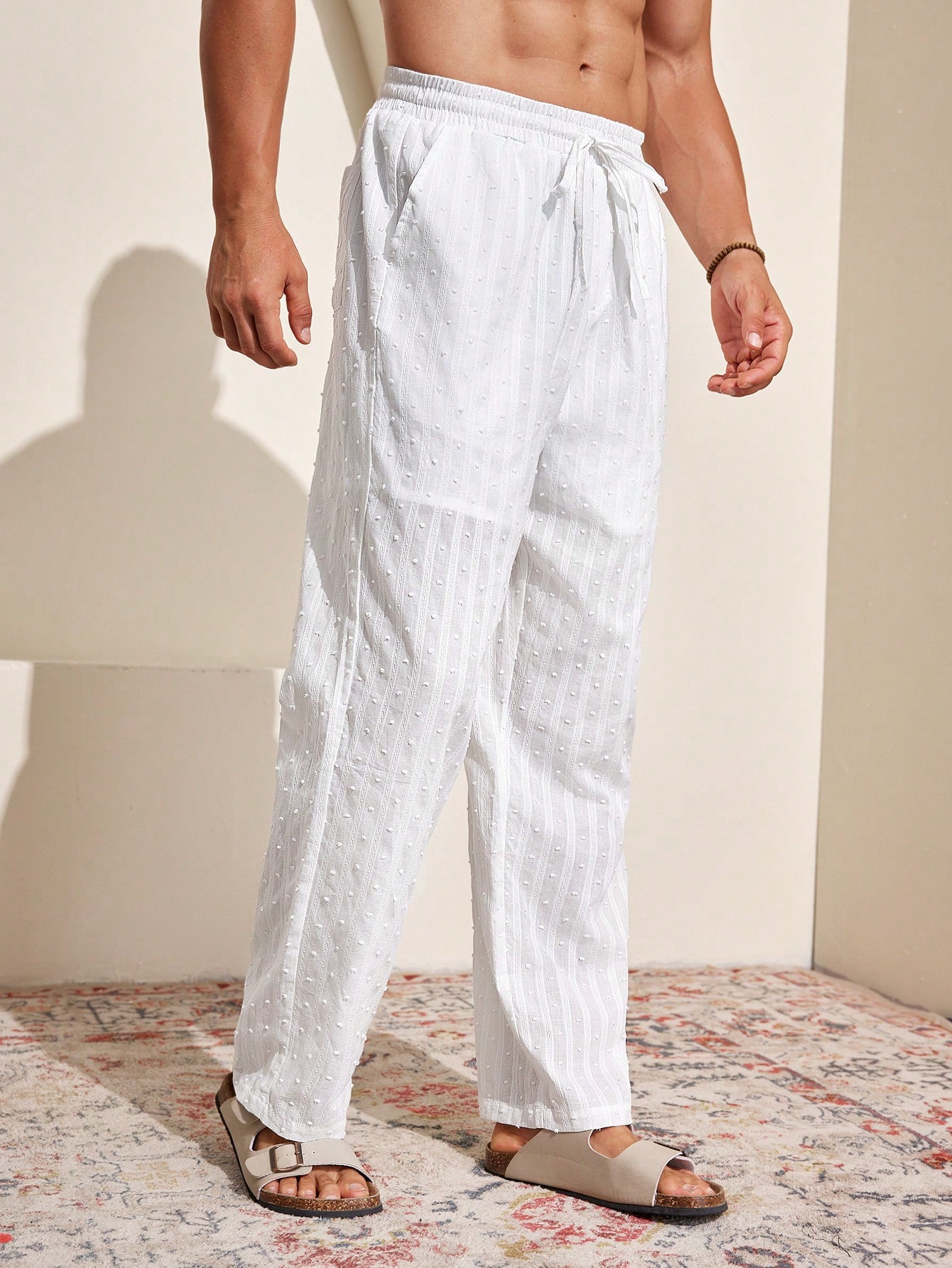 Manfinity KASUA Men??s Swiss Dot Drawstring Pocket Straight-Leg Daily Casual Pants - Image 8