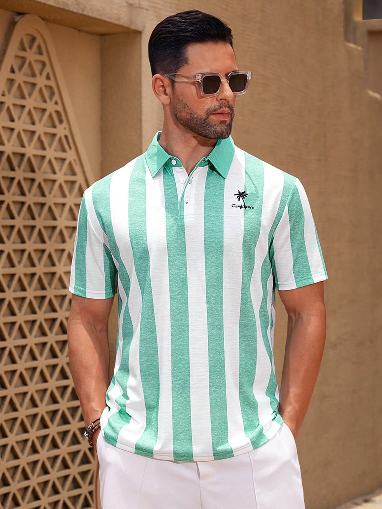 Manfinity KASUA Men??s Fashionable Striped Short Sleeve Polo Shirt With Color Block Design - Image 1