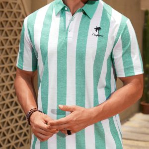 Manfinity KASUA Men??s Fashionable Striped Short Sleeve Polo Shirt With Color Block Design - Image 5