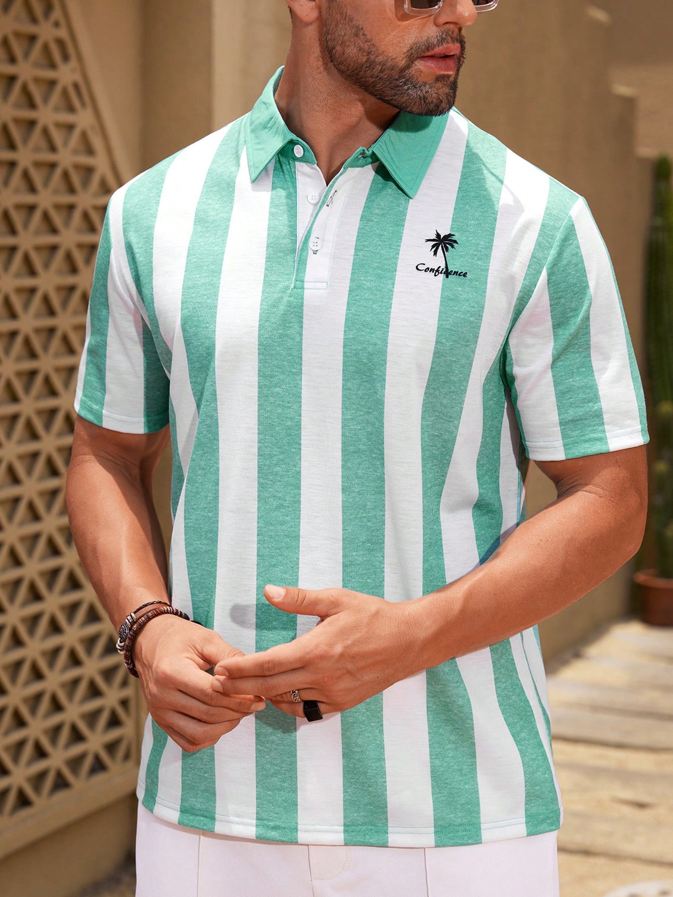 Manfinity KASUA Men??s Fashionable Striped Short Sleeve Polo Shirt With Color Block Design - Image 5