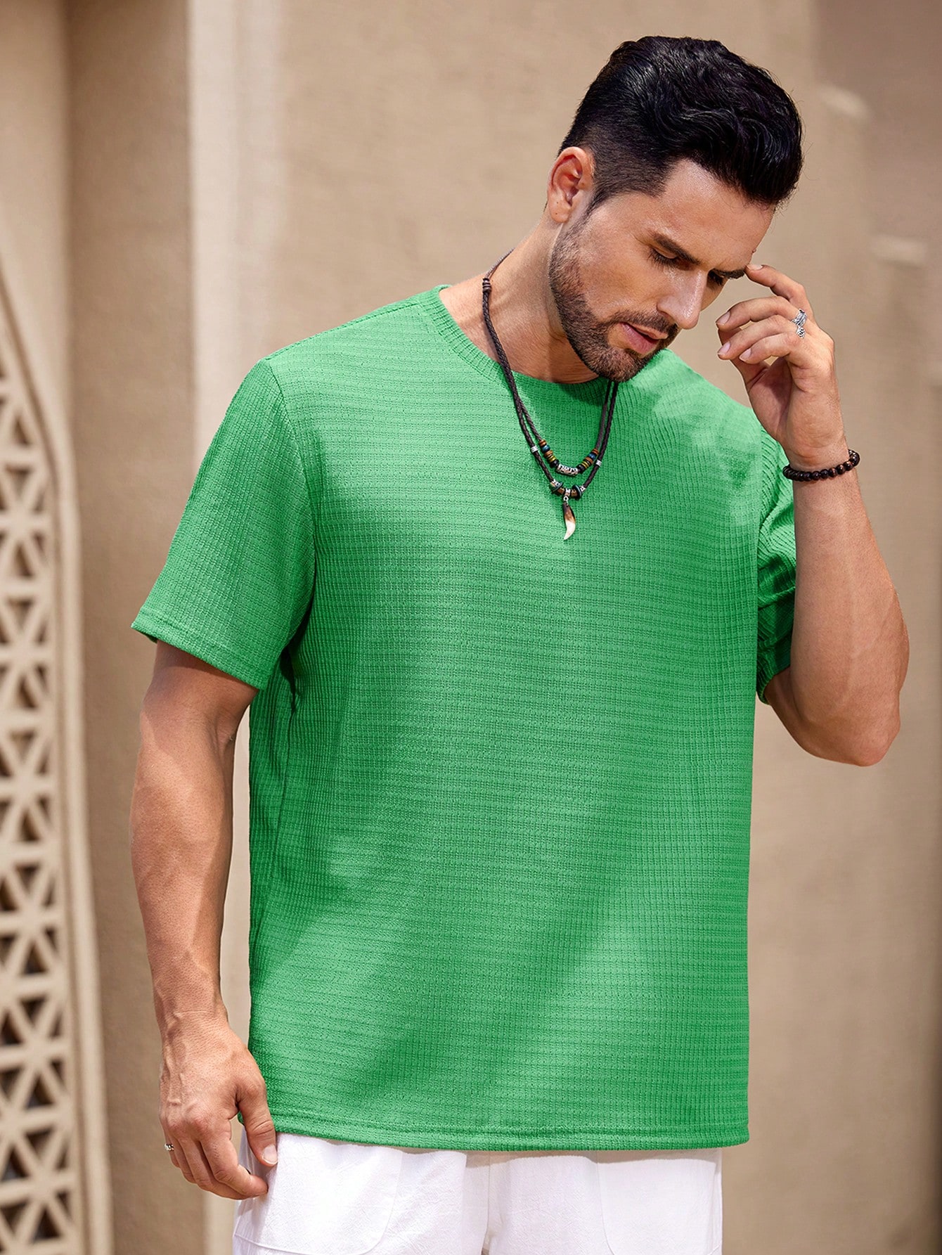 Manfinity KASUA Green Textured Knit Short Sleeve T-Shirt - Image 4