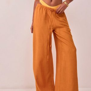 MUSERA Textured Linen Feel Tie Waist Trouser