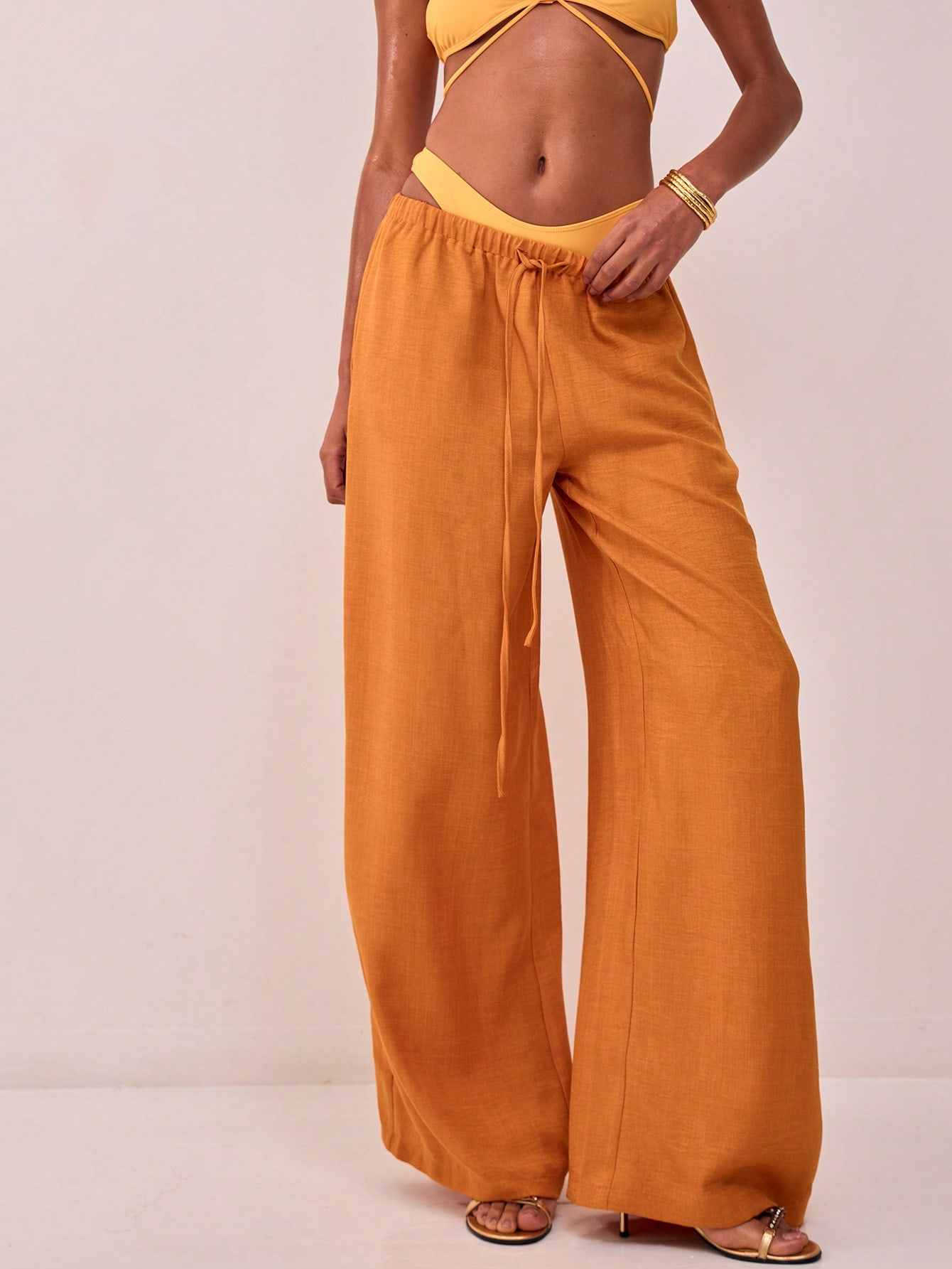 MUSERA Textured Linen Feel Tie Waist Trouser - Image 1