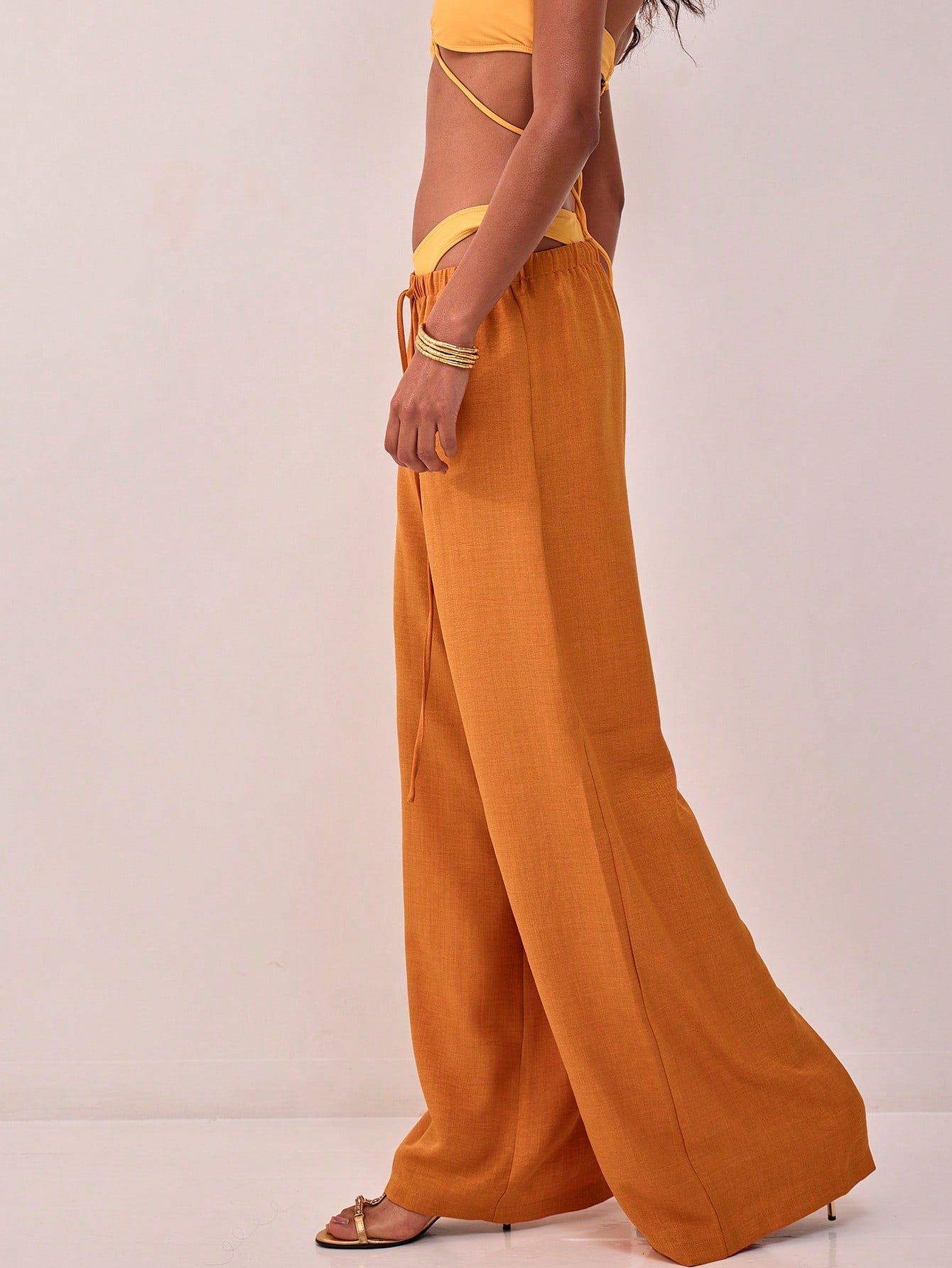 MUSERA Textured Linen Feel Tie Waist Trouser - Image 4