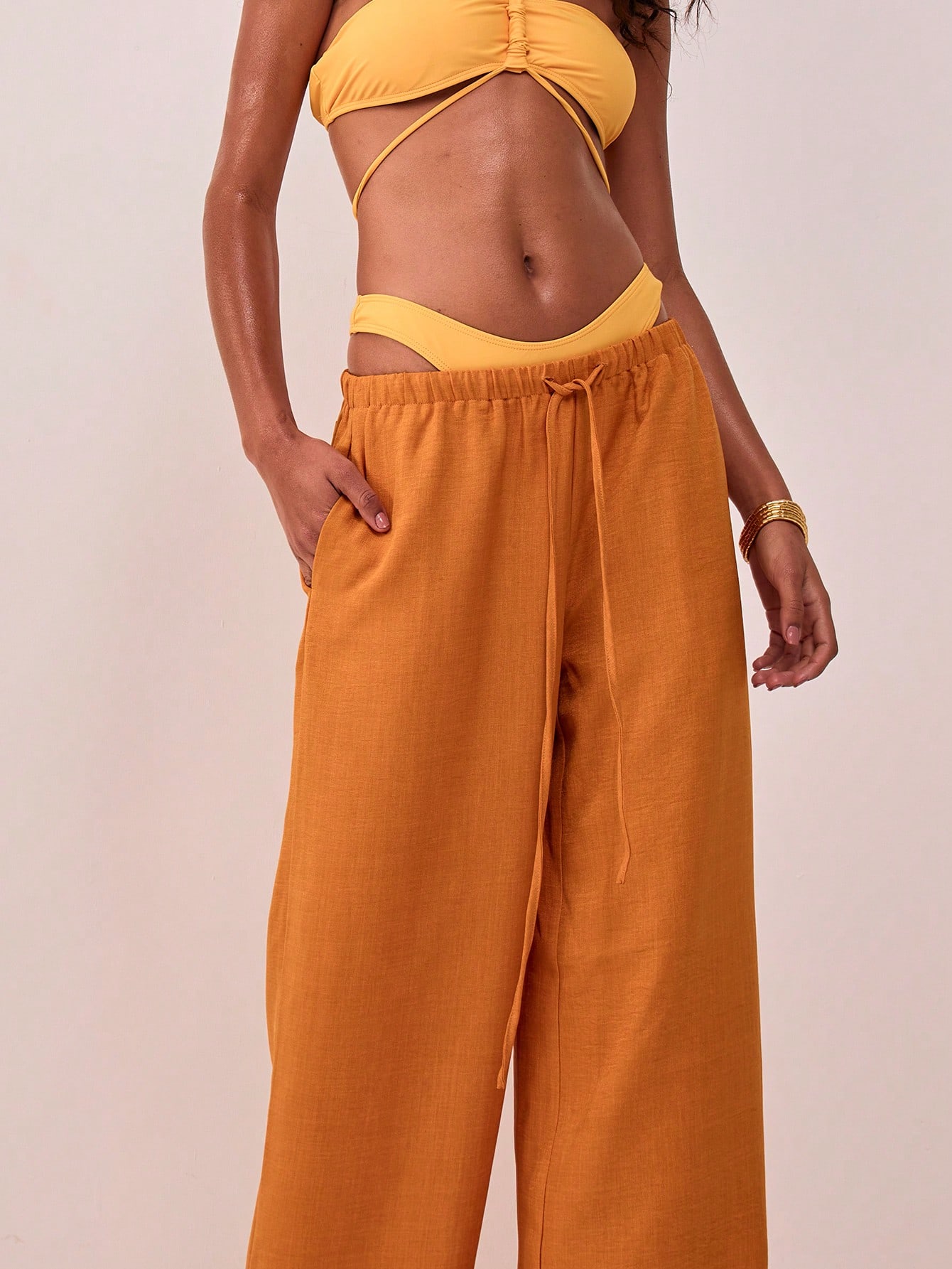 MUSERA Textured Linen Feel Tie Waist Trouser - Image 5