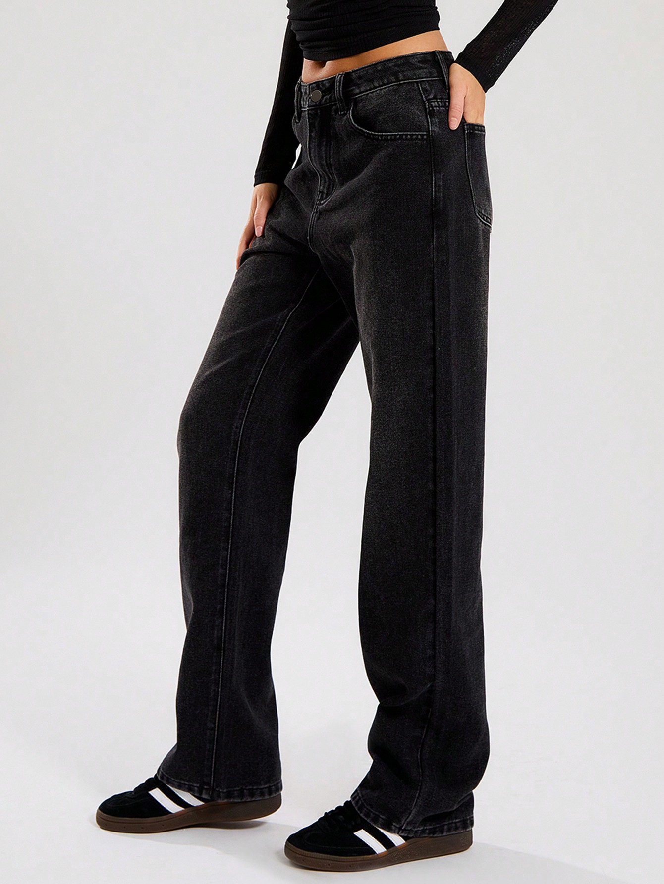 MUSERA Washed Black Straight Leg Jeans - Image 3