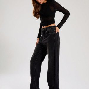 MUSERA Washed Black Straight Leg Jeans - Image 4