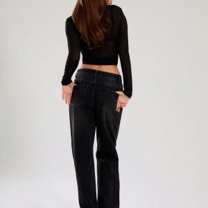 MUSERA Washed Black Straight Leg Jeans - Image 5