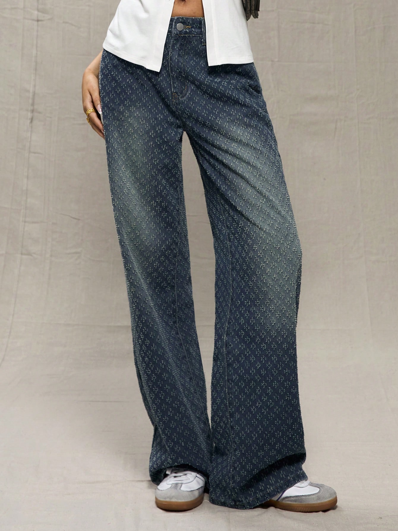 MUSERA Dark Wash Textured Wide Leg Jean - Image 1