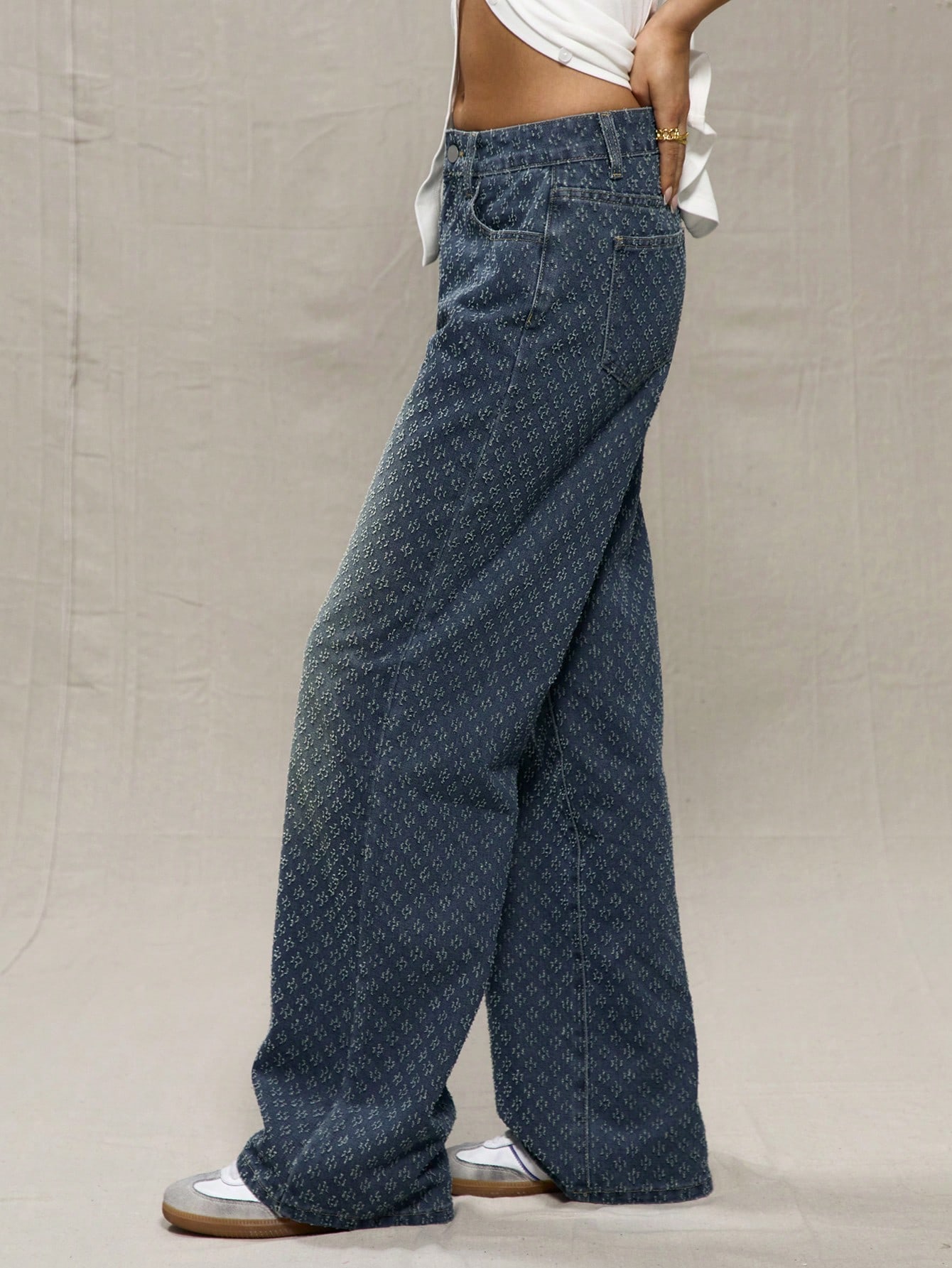 MUSERA Dark Wash Textured Wide Leg Jean - Image 3