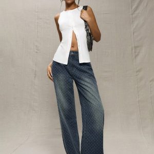 MUSERA Dark Wash Textured Wide Leg Jean - Image 5