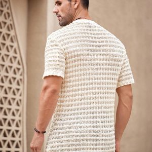 Manfinity KASUA Men??s Solid Color Textured Crew Neck Hollow Out Short Sleeve T-Shirt - Image 2