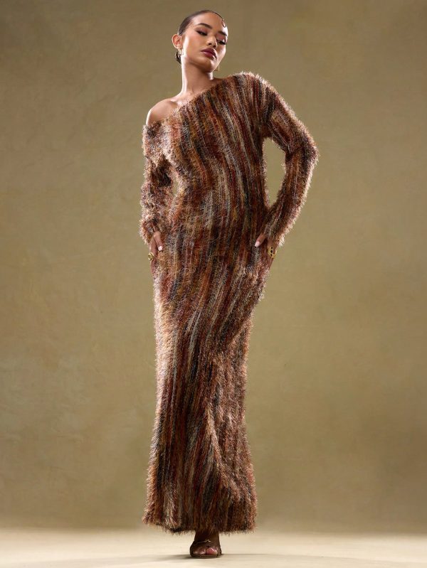 MUSERA Fall Clothes,Fall Clothes,Vintage Look Off The Shoulder Knit Maxi Dress