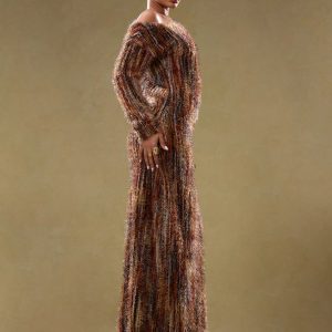 MUSERA Fall Clothes,Fall Clothes,Vintage Look Off The Shoulder Knit Maxi Dress - Image 3