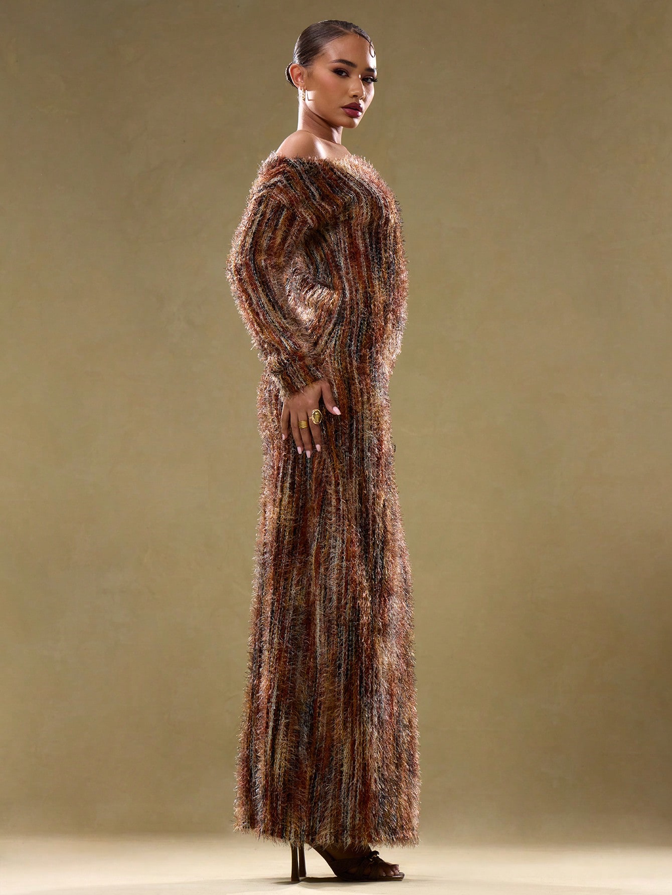 MUSERA Fall Clothes,Fall Clothes,Vintage Look Off The Shoulder Knit Maxi Dress - Image 3