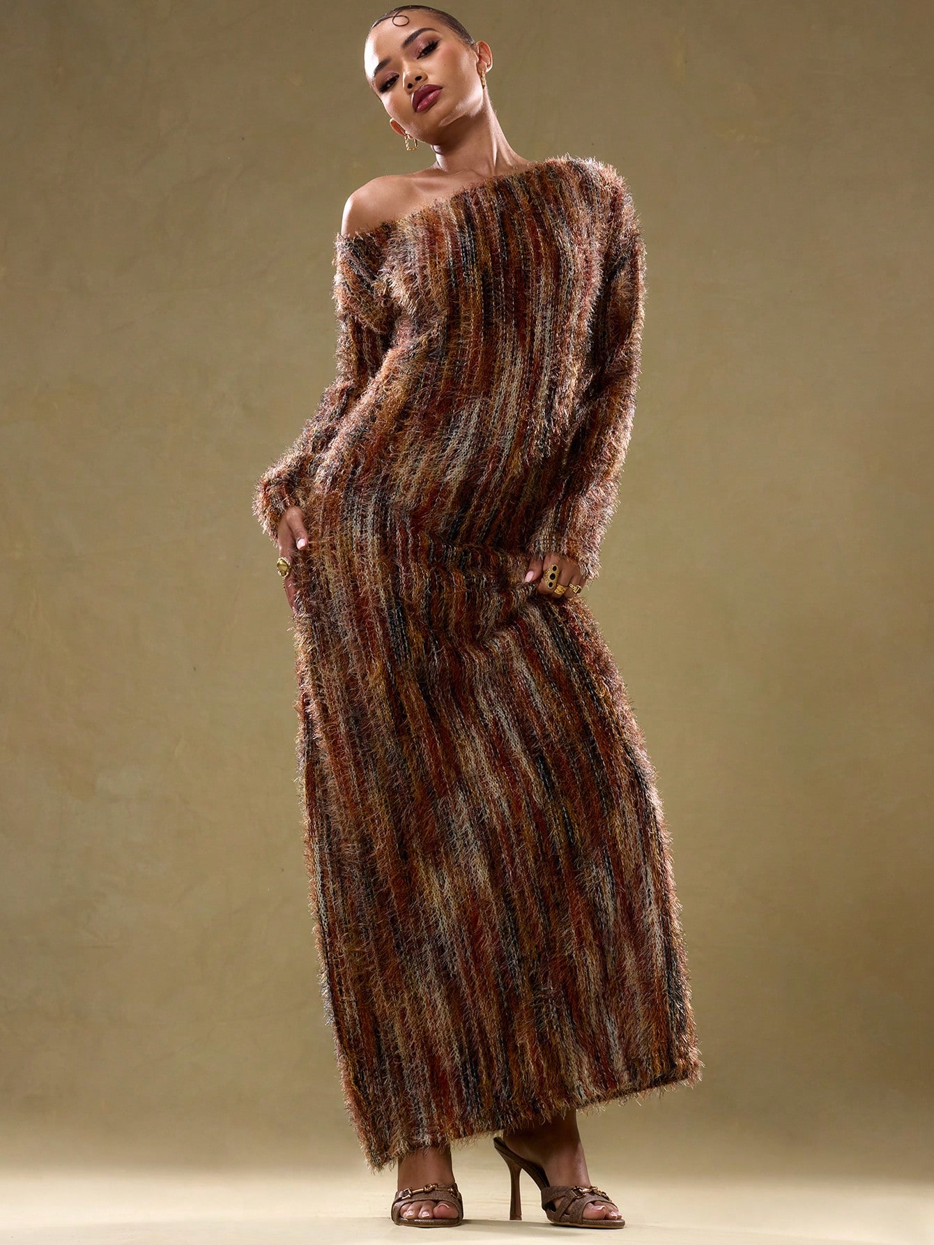 MUSERA Fall Clothes,Fall Clothes,Vintage Look Off The Shoulder Knit Maxi Dress - Image 4