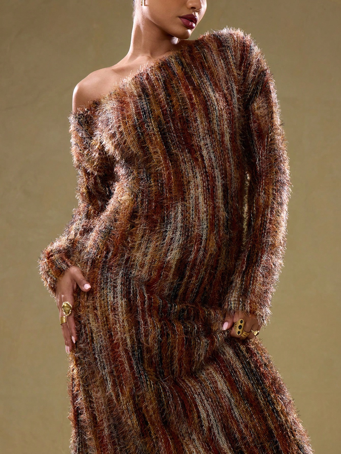 MUSERA Fall Clothes,Fall Clothes,Vintage Look Off The Shoulder Knit Maxi Dress - Image 5