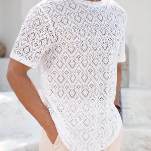 Manfinity KASUA Men??s Knitted Breathable Casual Vacation Daily Wear Soft Comfortable Beige T-Shirt