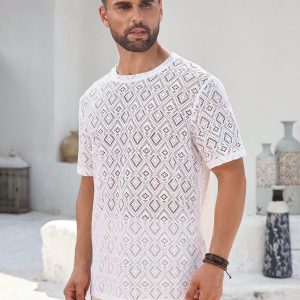 Manfinity KASUA Men??s Knitted Breathable Casual Vacation Daily Wear Soft Comfortable Beige T-Shirt - Image 4