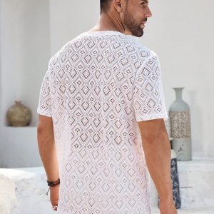 Manfinity KASUA Men??s Knitted Breathable Casual Vacation Daily Wear Soft Comfortable Beige T-Shirt - Image 5