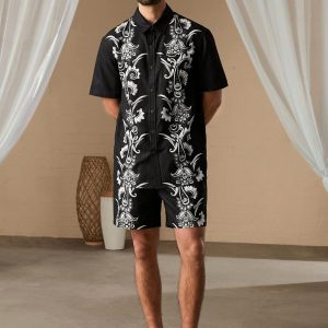 Manfinity KASUA Men Printed Short Sleeve Shirt With Lapel And Front Buttons, Matched With Pocket Shorts, Summer Casual Outfits - Image 4