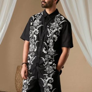 Manfinity KASUA Men Printed Short Sleeve Shirt With Lapel And Front Buttons, Matched With Pocket Shorts, Summer Casual Outfits - Image 5
