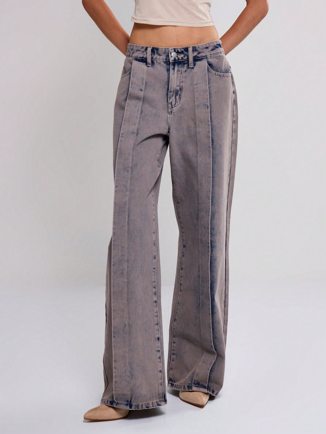 MUSERA Low Rise Front Pleat Straight Leg Jeans - Image 1