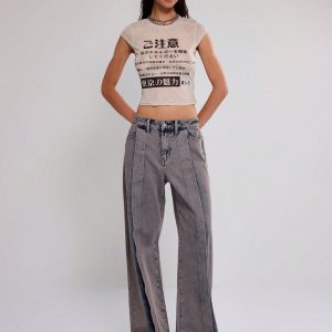 MUSERA Low Rise Front Pleat Straight Leg Jeans - Image 3
