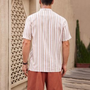 Manfinity KASUA 2pcs Men??s Button-Down Short Sleeve Striped Shirt Top And Pocket Casual Shorts Set - Image 2