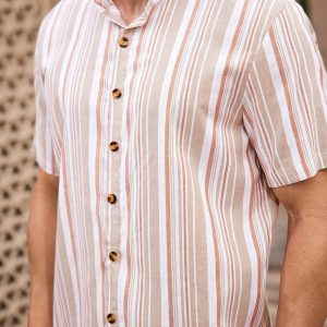 Manfinity KASUA 2pcs Men??s Button-Down Short Sleeve Striped Shirt Top And Pocket Casual Shorts Set - Image 3