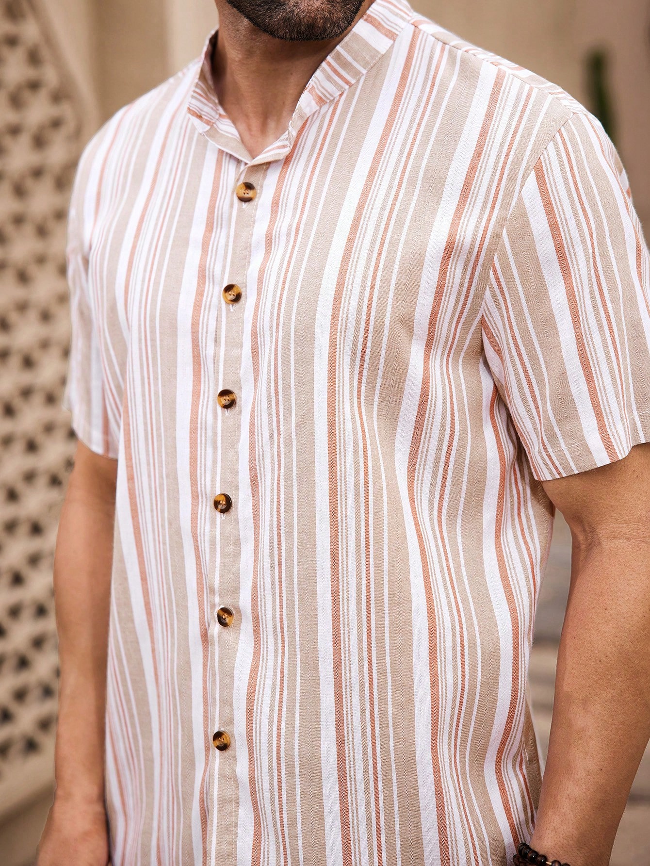 Manfinity KASUA 2pcs Men??s Button-Down Short Sleeve Striped Shirt Top And Pocket Casual Shorts Set - Image 3