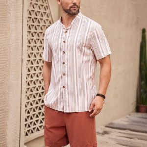 Manfinity KASUA 2pcs Men??s Button-Down Short Sleeve Striped Shirt Top And Pocket Casual Shorts Set - Image 6