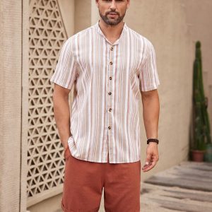 Manfinity KASUA 2pcs Men??s Button-Down Short Sleeve Striped Shirt Top And Pocket Casual Shorts Set - Image 7